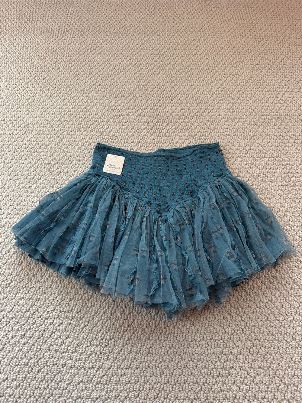 Blue Ruffle Mini Skirt with Built-in Shorts